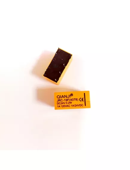 Реле э/м DC24V 2A 8pin, пайка (PCB), Контакты: 2 перекл.группы (2С) (30VDC/2A; 125VAC/1A) 20x10x12,2мм (QIANJI JRC-19F(4078)-24VDC-0.2) -  2А/24VDC (ток /раб.напряж. реле) - Радиомир Саратов