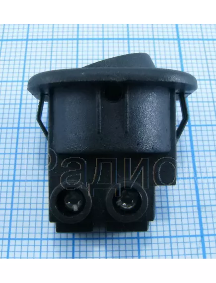 Клавишный переключатель круглый, 2pin, OFF-ON, AC 220/250V 6.0A, под винт, 20мм, d:18мм Фланец: 24х24мм, IP55, корпус: черный (MRS-101-7C, B-221, T120, T120) - Круглый "мини" - Радиомир Саратов