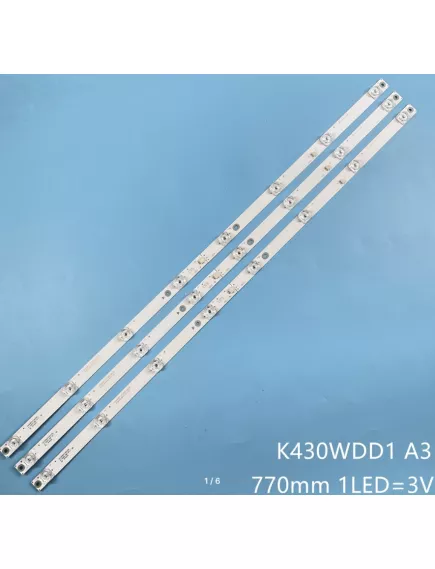 Светодиодная планка для подсветки ЖК панелей 43" 3V (4+4линзы) K430WDD1 A3 4708-K43WDD-A3117N01 43LFA69K (ПЛАНКА СОСТОИТ из 2-х частей 4+4LED=777 мм, 8 линз) - 3V  - Радиомир Саратов