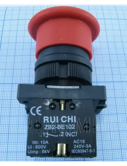 Кнопка круглая, ON-(OFF), AC 220/250V 3.0A, 40x30мм, d:40мм, нормально замкнут, IP40, корпус: красный (XA2, 3SA5, BC42, ZB2-BE102) -  3A - Радиомир Саратов