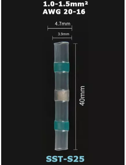 ТРУБКА ТЕРМОУСАДОЧНАЯ с ПРИПОЕМ ЗЕЛЕНАЯ (Прозрачн.1.0-1.5мм2, диаметр 4,7мм, длина 40мм) (SST-S25-green) - Трубка термоусадочная с припоем - Радиомир Саратов