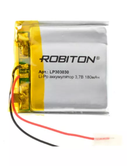 АККУМУЛЯТОР LP 303030-PCM (30х30х3,0мм) 3,7v 180mAh ROBITON LP30 Li-Pol (с платой защиты- PCM) (элемент) провода под пайку - С платой защиты - Радиомир Саратов