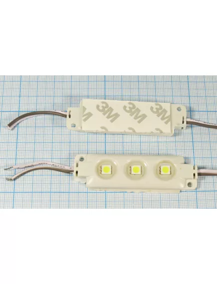 Модуль 3 св/диода БЕЛЫЙ SMD LM5050-3W  4000K  50-60Lm  U=12V; I=50mA; P=0,6W; IP20 уг.свеч=160°; габариты:70х20х6мм - 3 св/д. модули 12V - Радиомир Саратов