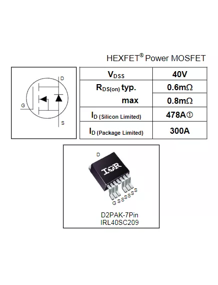 Транзистор IRL40SC209, 40V N-FET+diode D2PAK-7/TO263-7 - Транзисторы  имп. полевые N-FET SMD - Радиомир Саратов