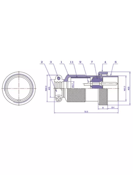 РАЗЪЕМ GX25M-2A (D25mm) 2PIN ГНЕЗДО НА КАБЕЛЬ под пайку металл.(ответная часть штекер на корпус GX25 25M-2H (13082)) - на кабель - Радиомир Саратов