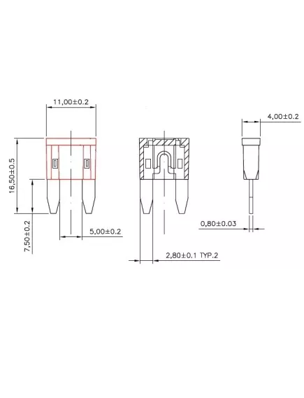 ПРЕДОХРАНИТЕЛЬ АВТО KENWOOD 10A 32V Тайвань 15016 флажковый (красный) S1035-1 (11мм х 8,5мм х3,5мм) (11 x 16 мм MINI) (Авто-предохранитель мини) - MINI (KENWOOD) - Радиомир Саратов