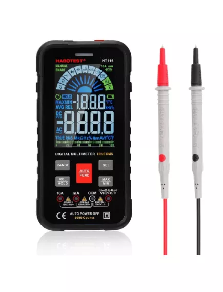 Мультиметр цифровой, Smart HABOTEST HT116, разряд.:10 000, U(dc): 1 000V, U(ac): 750V, I(dc): 10A, I(ac): 10A, F:10 000kHZ, C:100 000mkF, R:100МΩ, t:1 000°C, True RMS, NCV, LIVE, HOLD, прозвонка соединений, тест диодов - Мультиметры с автоматическим выбором пределов измерения - Радиомир Саратов