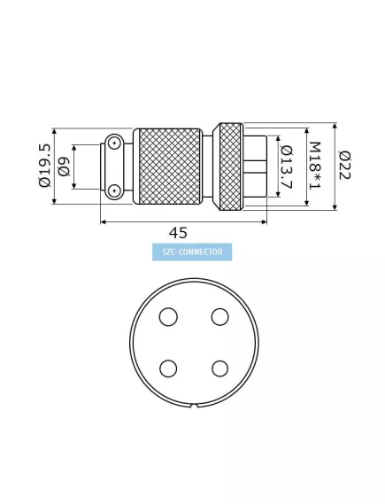 РАЗЪЕМ GX18M-4A (D18mm) 4PIN ГНЕЗДО НА КАБЕЛЬ под пайку металл. - на кабель - Радиомир Саратов