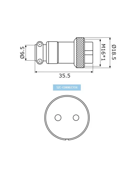 РАЗЪЕМ GX16M-2 (D16mm) 2PIN ШТЕКЕР НА КАБЕЛЬ под пайку металл.  (1-563-2 Разъем MIC 2P)  (ответная часть гнездо GX16 16M-2A 12420) - на кабель - Радиомир Саратов