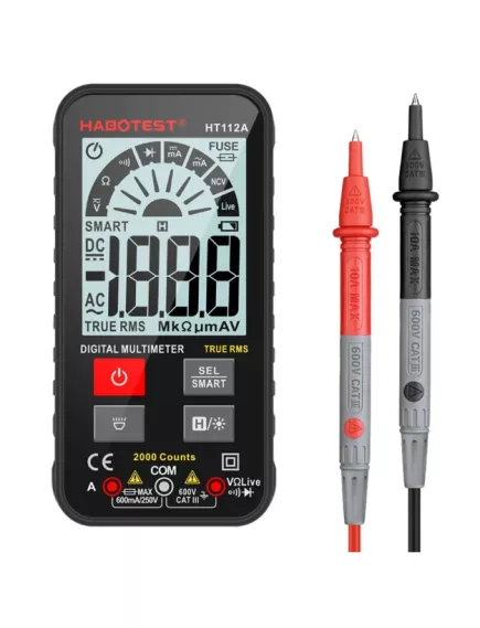 Мультиметр цифровой, Smart HABOTEST HT112A , разряд.:4 000, U(dc): 600V, U(ac): 600V, R:2МΩ, True RMS, NCV, LIVE, HOLD, прозвонка соединений, тест диодов - Мультиметры с автоматическим выбором пределов измерения - Радиомир Саратов