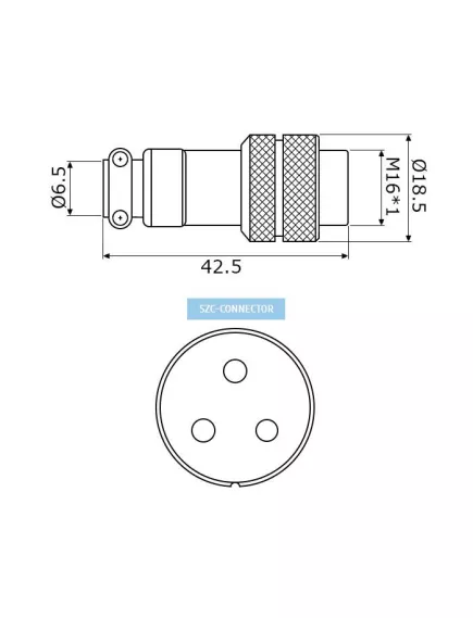 РАЗЪЕМ GX16M-3 (D16mm) 3PIN ШТЕКЕР НА КАБЕЛЬ под пайку металл. (1-563-3 Разъем MIC 3P)  (ответная часть гнездо GX16 16M-3A 12418) - на кабель - Радиомир Саратов