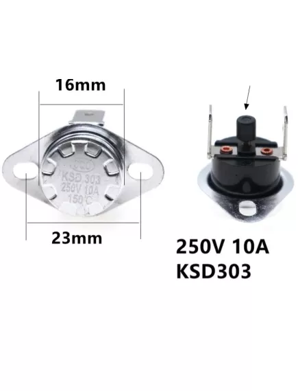 ТЕРМОСТАТ нормально замкнут С КНОПКОЙ 150* 10A (KSD301/KSD303) d=16мм (B-1002) (TK24-00) - KSD301/KSD303 10-16A с кнопкой/нормально замкнутые - Радиомир Саратов