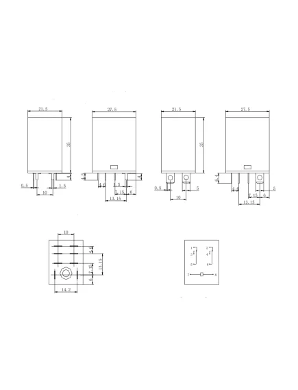 Реле э/м DC24V 10A 8pin, в панель/под клеммы, Контакты: 2 перекл.группы (2С) (28VDC/10A; 250VAC/10A) 26x20x34мм (HE LI SHUN HLS-13F-2-DC24V/13F-2(SCL)) - 10-12А/24VDC (ток /раб.напряж. реле) - Радиомир Саратов