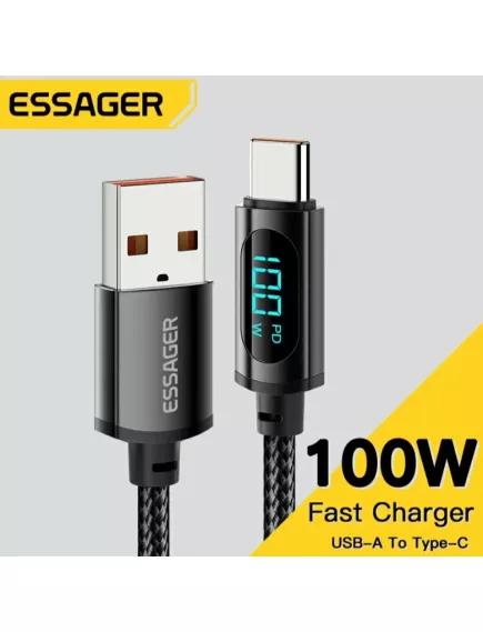 КАБЕЛЬ USB-AM x Type-C (штекер) 1.0 М с индикатором на разъеме W(Pd) на Type-C TOOCKI/ ESSAGER/ TOPK Круглый в оплетке цв.Черный PD66/100W Mate 50/70Pro+ 11V/6A, 66/100W - с индикатором W - Радиомир Саратов