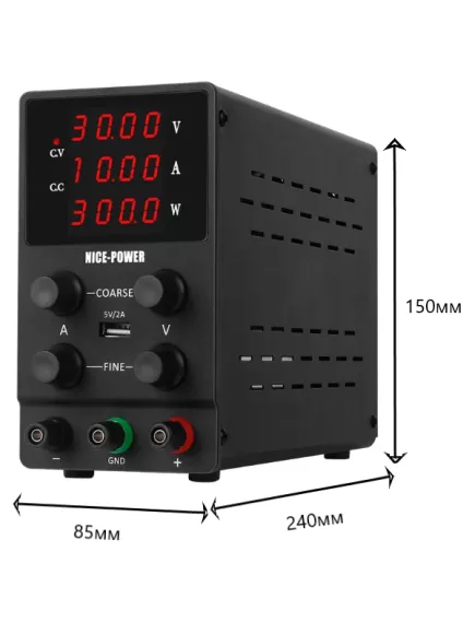 Блок питания лабораторный импульсный, 0-30V, 0-10A, 300W, 290x120x200мм, вх: AC 220-250V, с кабелем, металл, вентилятор. usb port 5V 2A NICE-POWER SPS-3010 - Лабораторные блоки питания - Радиомир Саратов