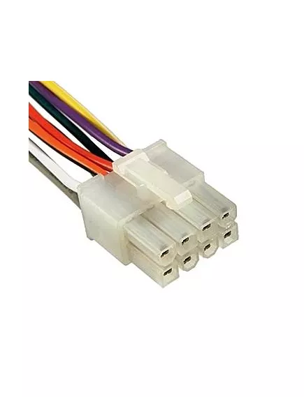 РАЗЪЕМ питания низковольт  8pin шаг 4.2мм (MINI-FIT) (MX5557) с проводами 20AWG (0.5 кв.мм) (штыревая часть MF-2x4F wire 0.3m /10х18х20мм) (ответная гнездовая часть MF-2x4M/11х20х24) с фиксац, 300V, ток 7A - Разъемы низковольтные на кабель MINI-FIT-Штекер - Радиомир Саратов