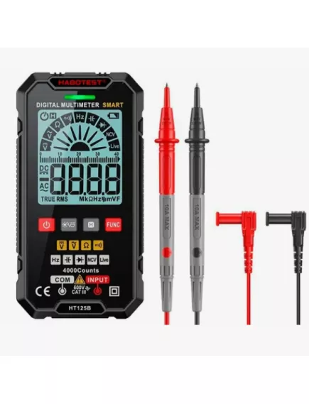 Мультиметр цифровой, Smart HABOTEST HT125B, разряд.:4 000, U(dc): 600V, U(ac): 600V, F:4 000kHZ, C:4 000mkF, R:40МΩ, True RMS, NCV, HOLD, прозвонка соединений, тест диодов - Мультиметры с автоматическим выбором пределов измерения - Радиомир Саратов