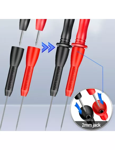 НАСАДКА НА ЩУП мультиметра ANENG PT2002/ BC55-40030 10A 600V (Комплект 2шт: красн.+черн.)  Игла-1мм (щупы для мультиметра) - Шнуры для мультиметров - Радиомир Саратов