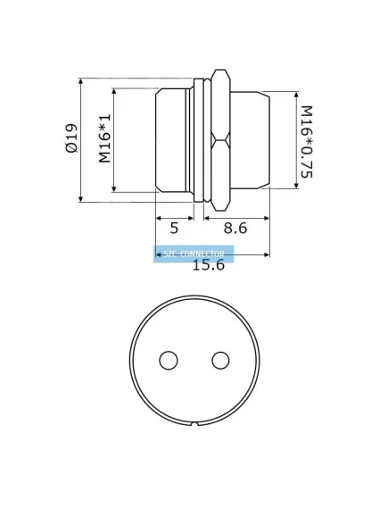 РАЗЪЕМ GX16M-2B (D16mm) 2PIN ШТЕКЕР НА КОРПУС под пайку металл  (1-562-2)  (ответная часть гнездо GX16 16M-2A 12420) - на корпус - Радиомир Саратов