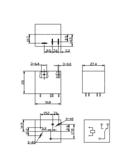 Реле э/м DC24V 30A 5pin, пайка (PCB), Контакты: 1 перекл.группа (1С)+3pin под клеммы (30A/30VDC; 30A/250VAC) 32x27,5x28мм (SONGLE SLC-24VDC-SL-C) - 30А/24VDC (ток /раб.напряж. реле) - Радиомир Саратов