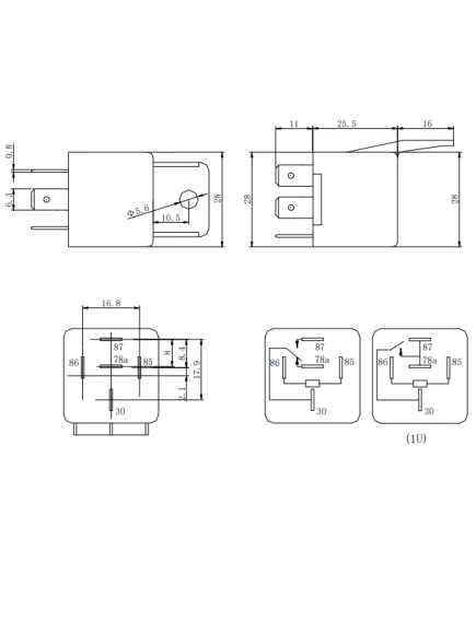 Реле э/м DC12V 40A 5pin, в панель/под клеммы, Контакты: 1 перекл.группа (1С) (14VDC/40A/30A) 28x28x26мм (HE LI SHUN HLS-CMA3-DC12V-C) - 40А/12VDC (ток /раб.напряж. реле) - Радиомир Саратов