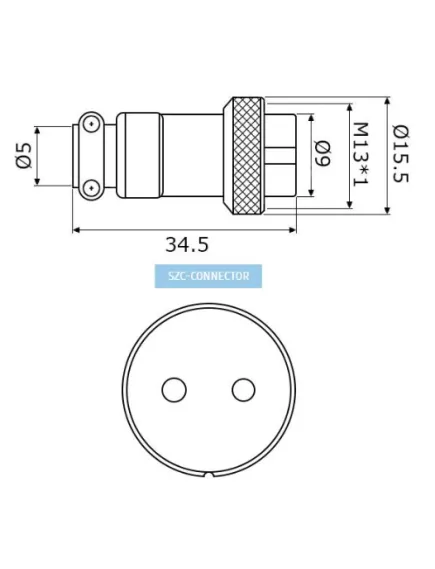 РАЗЪЕМ GX12M-2A (D12mm) 2PIN ГНЕЗДО НА КАБЕЛЬ под пайку  металл. (1-565-2  MIC12 2P) (ответная часть штекер GX12 12M-2 12571/GX12 12M-2B 12415) - на кабель - Радиомир Саратов