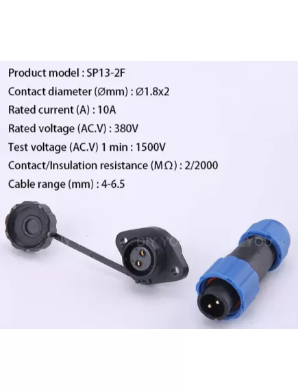 Разъем герметичный М13 2pin (IP68) КОМПЛЕКТ (штыревая+гнездовая часть на кабель + на корпус(на фланце)) SP13-2F НА КАБЕЛЬ-штекер/на КОРПУС-гнездо Черный/синий, обрезиненный пластик (SP1310 SP1311) - Герметичный разъм SP13 (М13мм) - Радиомир Саратов