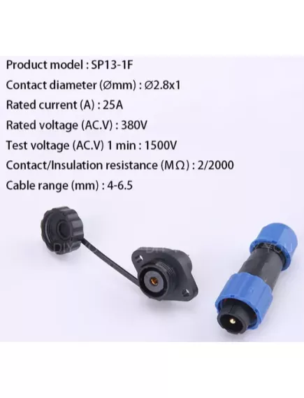 Разъем герметичный М13 1pin (IP68) КОМПЛЕКТ (штыревая+гнездовая часть на кабель + на корпус(на фланце)) SP13-1F НА КАБЕЛЬ-штекер/на КОРПУС-гнездо Черный/синий, обрезиненный пластик (SP1310 SP1311) - Герметичный разъм SP13 (М13мм) - Радиомир Саратов