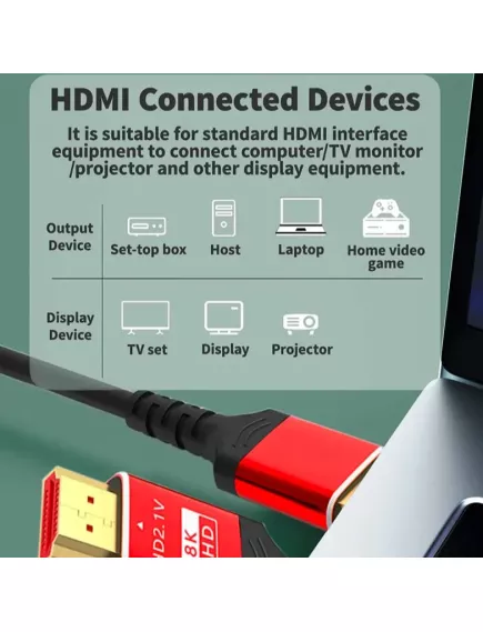 КАБЕЛЬ HDMI  1.0м "шт" - HDMI "шт" 8K/60Гц, 4K/120Гц HDMI 2.1v красный-позолоченный Разрешение: 8K/4K/2K HD - Version 2.0/2.1 - Радиомир Саратов