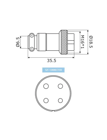 РАЗЪЕМ GX16M-4A (D16mm) 4PIN ГНЕЗДО НА КАБЕЛЬ под пайку металл. (1-561-4 MIC 4pin) (ответная часть штекер GX16 16M-4 12631/GX16 16M-4B 12689) - на кабель - Радиомир Саратов