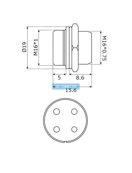 РАЗЪЕМ GX16M-4B (D16mm) 4PIN ШТЕКЕР НА КОРПУС под пайку металл. (1-562-4) MIC 4P (ответная часть гнездо на кабель GX16 16M-4A 1-561-4 12578) - на корпус - Радиомир Саратов