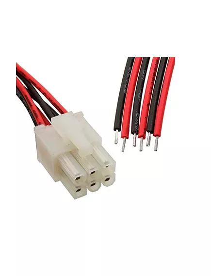 РАЗЪЕМ питания низковольт  6pin шаг 4.2мм (MINI-FIT) (MX5557) с проводами 20AWG(0.5 кв.мм) (штыревая часть MF-2x3F wire 0.3m /10х15х20мм (ответная гнездовая часть MF-2x3M/хх) с фиксац, 300V, ток 7A - Разъемы низковольтные на кабель MINI-FIT-Штекер - Радиомир Саратов