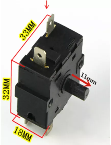 Переключатель поворотный для масляного обогревателя OFF-ON-ON 5pin (4-положения-с ограничителем) 30х30мм, крепеж 28мм /  25T125 (Термостат рег. KDT-101/RT-18-4P) 250VAC , 16A - Переключатели поворотные для масляных обогревателей - Радиомир Саратов
