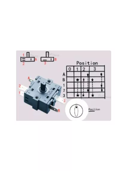 Переключатель поворотный для масляного обогревателя OFF-ON-ON 5pin (4-положения-с ограничителем) 30х30мм, крепеж 28мм /  25T125 (Термостат рег. KDT-101/RT-18-4P) 250VAC , 16A - Переключатели поворотные для масляных обогревателей - Радиомир Саратов