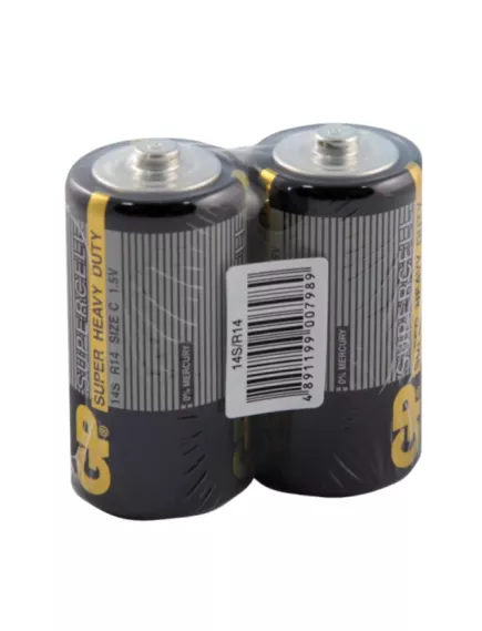 БАТАРЕЙКА R14 ("C") 1,5v Солевая GP Supercell  Shrink 2 Heavy Duty ( Цена за 1шт.)  (MN1400, 343 ) - Солевые, угольно-цинковые батарейки - Радиомир Саратов