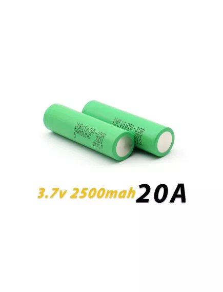 АККУМУЛЯТОР  18650  3,7V  2500mAh (20A)  Li-ION  INR18650-25R (18х65мм; без  платы защиты)  SAMSUNG  Высокотоковый; Вес: 45 гр - Высокотоковые, без защиты АКБ 18650 - Радиомир Саратов