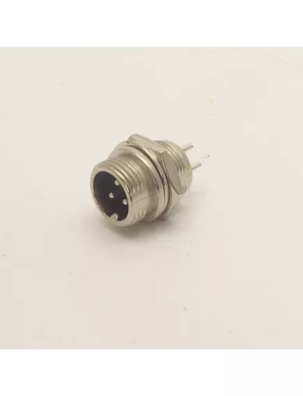 РАЗЪЕМ GX12M-3B MIC12 3P (D12mm) 3PIN ШТЕКЕР НА КОРПУС под пайку металл с гайкой (ответная часть гнездо GX12M-3A 12029) - на корпус - Радиомир Саратов