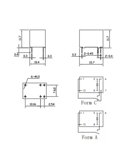 Реле э/м DC12V 3A 6pin, пайка (PCB), Контакты: 1 перекл.группа (1С) (3A/24VDC; 3A/120VAC) 15x12x10мм (TIANBO HJR-4102-L-12v) -  3А/24VDC (ток /раб.напряж. реле) - Радиомир Саратов