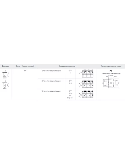 Переключатель поворотный с тяговым тросом, 4-х позиционный (Arcolectric) 3pin 250V  / 16A, под клеммы 6,3мм (С9821РС) (вал 10 мм d=6мм) Распродажа!!! - Переключатели мощности духовки, конфорки - Радиомир Саратов