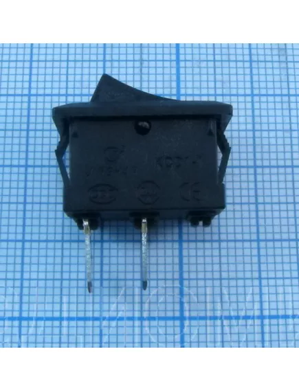 Клавишный переключатель прямоугольный, 2pin, OFF-ON, AC 220/250V 6.0A, под клеммы 4.8мм, 19x13x13мм, Фланец: 21х15мм, IP55, корпус: черный (KCD1-106/2P, KCD1-116/2P, KCD1-B101, KCD1-B3, KCD1-AP101015BBA, Sc-768) - Прямоугольный "мини" - Радиомир Саратов