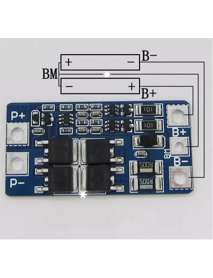 Плата PCB (защиты) для 2-х Li-Ion АКБ, до 20А, рабочий ток 10А, с балансировкой, , для контроля заряда/ разряда, рабочее напряжение: 8,4V-9V 47х24х3мм, HX-2S-JH20 V1.0; Li-Ion АКБ, - С балансировкой - Радиомир Саратов