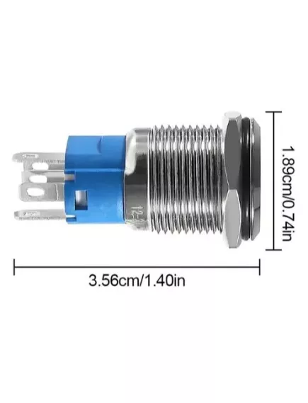 Антивандальная кнопка круглая, 3+2pin, OFF-ON, 12-24V 3.0A, под пайку, подсв.:синий (U:12-24V), d:16мм Фланец: 18мм (SC-984) - Кнопка с фиксацией 16ММ - Радиомир Саратов