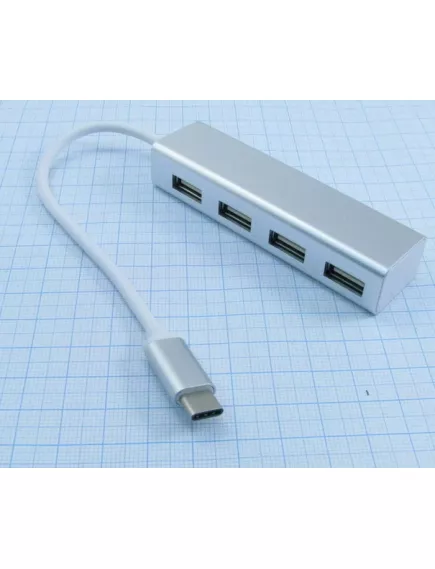 Разветвитель USB 2.0 (4 входа) 4port штекер TYPE-C "MR-41H 4USB"; 480mbps; с питанием; 500mA; L кабеля 0,14м; цвет: Белый; предназначен для подключения периферийных устройств к ПК. - Разветвители USB - Радиомир Саратов