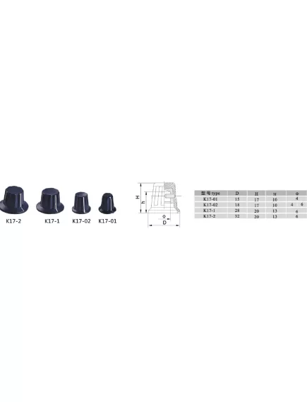 РУЧКА для переменного резистора D28ММ высота 18мм под вал 6мм круг  Бакелит черная/стопорный винт  (K17-1, 6мм)	 - Ручки для переменных резисторов, кнопки для коммутации - Радиомир Саратов
