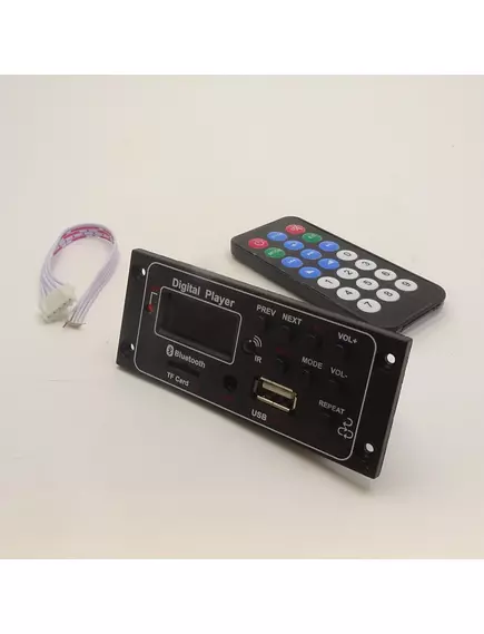 Модуль MP3 на мс/х CW6611E (мини плеер) "OT-SPM04" пит:12V Дисплей 1.5"; Bluetooth; FM(87.5 -108.5MHz); пульт ДУ (21кн)+ шлейф 5pin 1 шт в комплекте; Разъёмы: 	AUX-3.5мм/ USB / TF  габ:94*40*22 мм - Модули FM, MP3 встраиваемые (без усилителя) - Радиомир Саратов