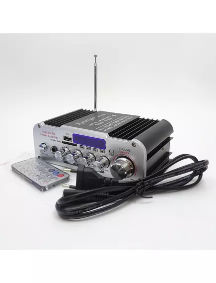 Усилитель звука СТЕРЕО  2х20W   AC220V/DC12V  12V/5A; FM - 87.5-108 мГц    Вход AUX IN 	2*RCA / 3.5мм   Высокие частоты:10dB ± 10KHz; Низкие частоты :10dB ± 100KHz;  Частотный диапазон :20Гц-20кГц ,  пульт ДУ / реверберация ECHO - Усилители звука - Радиомир Саратов