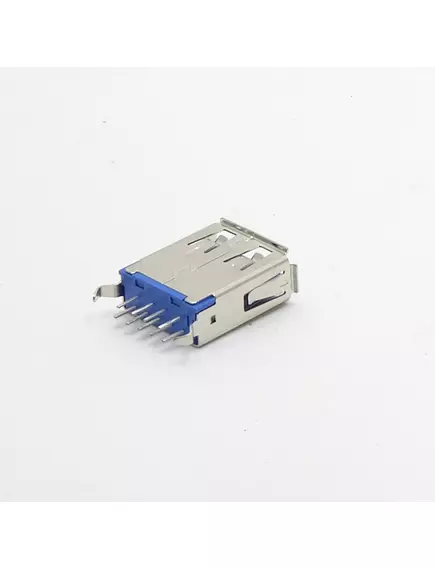 Разъем USB 3.0 A JS ( Гнездо на плату )    ( тип A )  ver.3.0;  вертик.исполн; ( 9 контактов-DIP, 2 устан.лепестка-DIP ); дл=15мм,  шир=12мм;  края передн.торца загнуты. - Гнездо - Радиомир Саратов