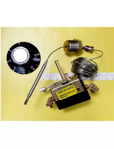 Терморегулятор капиллярный 4pin 50-320C +ШТУЦЕР С РЕЗЬБОЙ   250V AC, 25A, под винты М4 /С ручкой со шкалой  (05913) - Терморегуляторы (Термостаты)  4PIN - Радиомир Саратов
