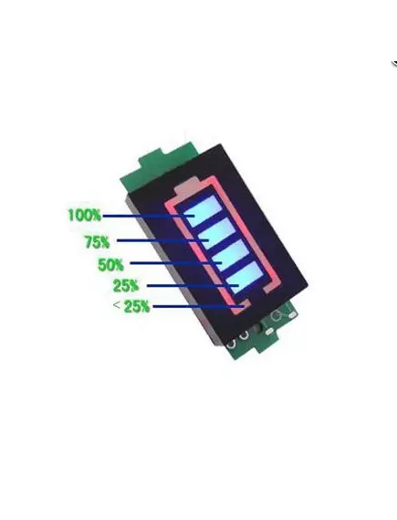 Индикатор заряда Li-ion батареи 4S 13,2V-16,8V; графическая шкала-4 сегмента(1сег.-13,2V/2сег.-14V/3сег.-14,8V/ 4сег-15,6V); габар:31x20x7мм - Индикация заряда аккумуляторов - Радиомир Саратов