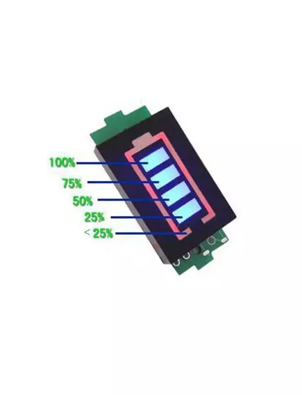 Индикатор заряда Li-ion батареи 6S 20-23,7V ; графическая шкала-4 сегмента(1сег.-20V/2сег.-21,5V/3сег.-22,5V/ 4сег-23,7V); габар:31x20x7мм - Индикация заряда аккумуляторов - Радиомир Саратов
